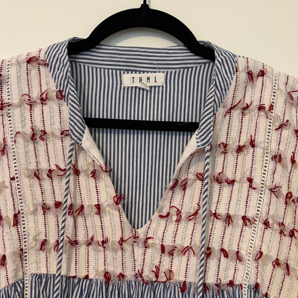 THML Blue and White Striped Blouse with Red Accents - Picture 2 of 4